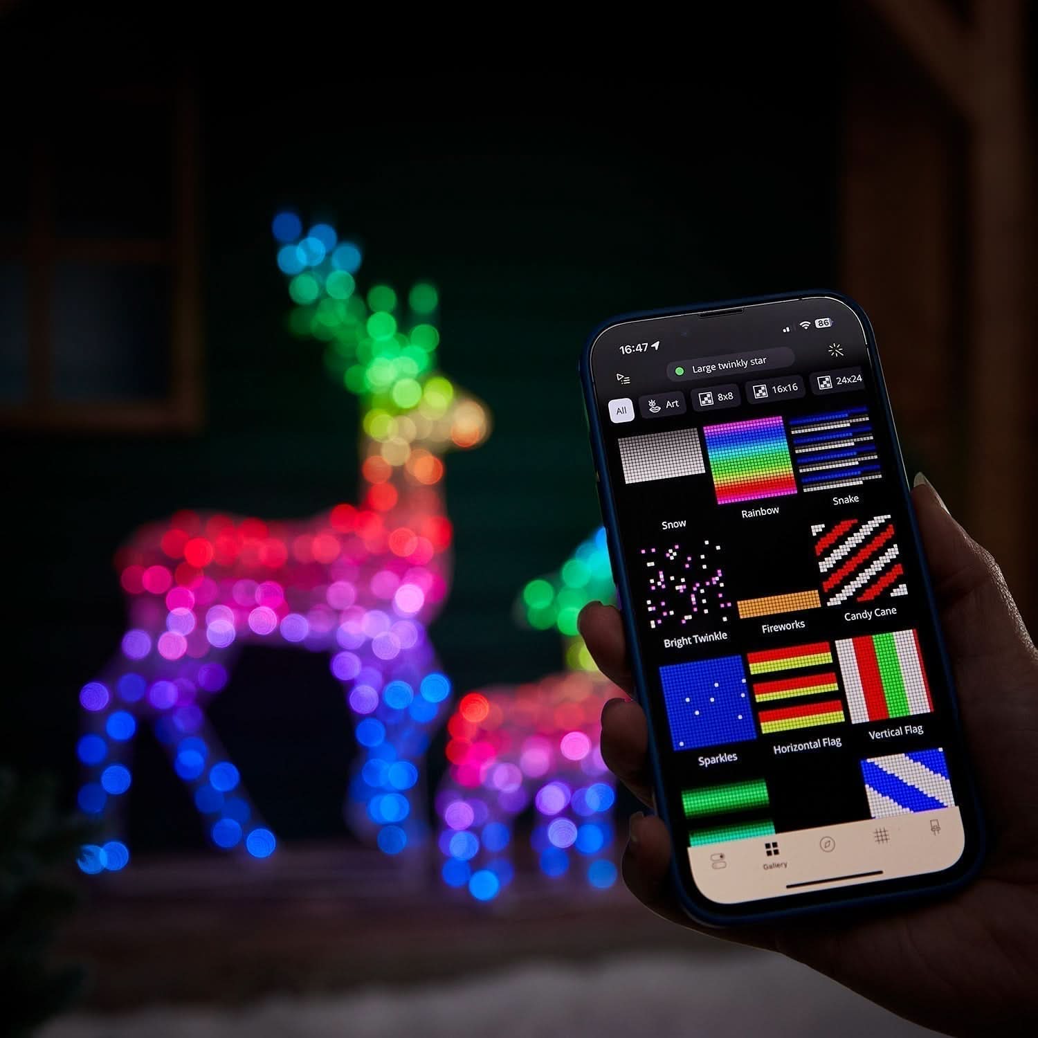 Conjunto de Renas Iluminadas com LED RGB Inteligente e Controle via Wi-Fi